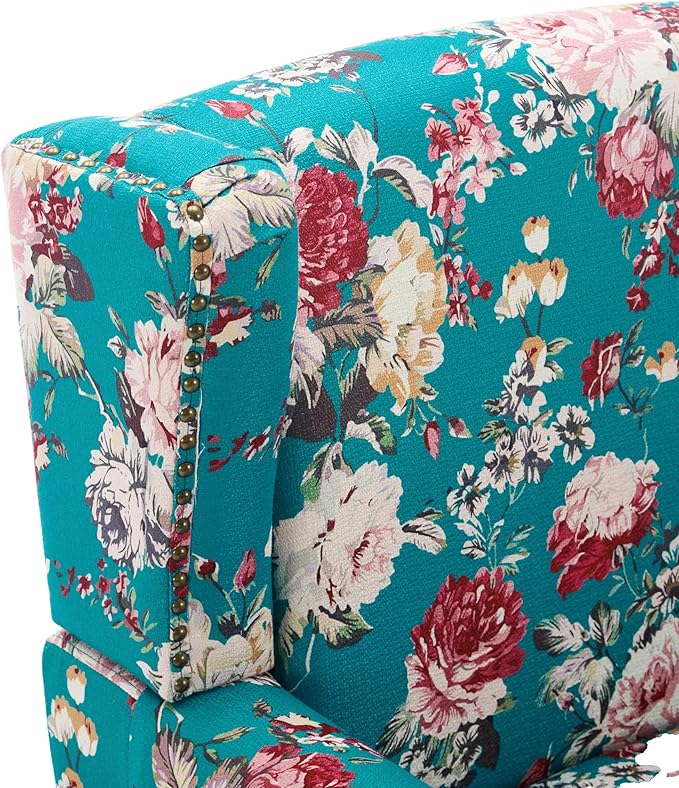UIXE High Back Floral Accent Chairs Set of 2, Upholstered Armchair in Fabric, Retro Printed Wingback Arm Chair for Living Room, Nailhead Trim Single Sofa Bedroom Reading Seat - Peacock Blue-Ruum Studio Home