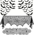3 Pack Halloween Decorations Sets, Black Lace Spider Webs Table Runner & Halloween Cobweb Fireplace Scarf with 120 pcs 3D Bat for Halloween Indoor Decors Party Supplies-Ruum Studio Home