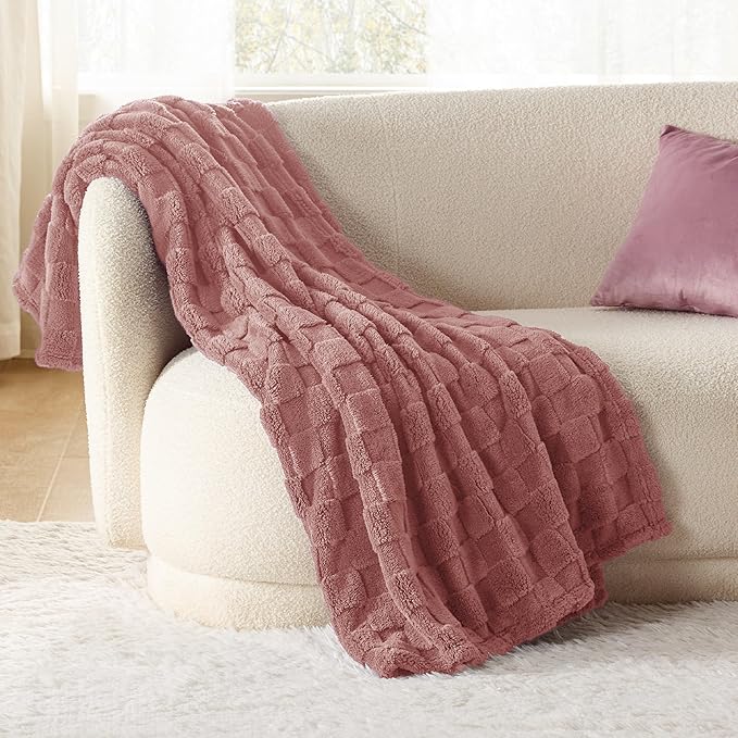 Bedsure GentleSoft Dusty Pink Throw Blanket for Couch - Checkered Fleece Blankets Gifts for Women Men Girls, Cute Soft Cozy Throw for Bedroom Home Decor Gifts, 50x60 Inches-Ruum Studio Home