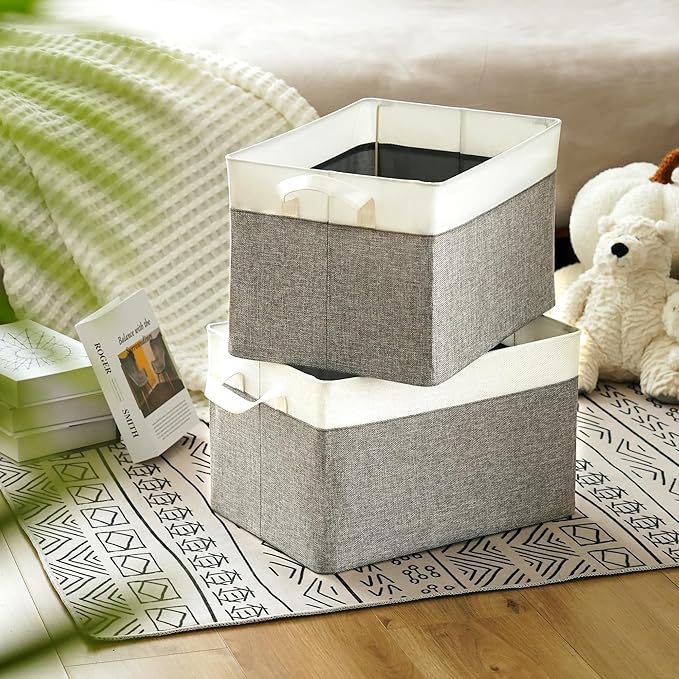 GRANNY SAYS Storage Baskets for Shelves, Closet Organizer Bins, Clothes Storage Bins with Metal Frame, Extra Large Baskets for Organizing and Storage, Collapsible, Gray&White, 2-Pack-Ruum Studio Home
