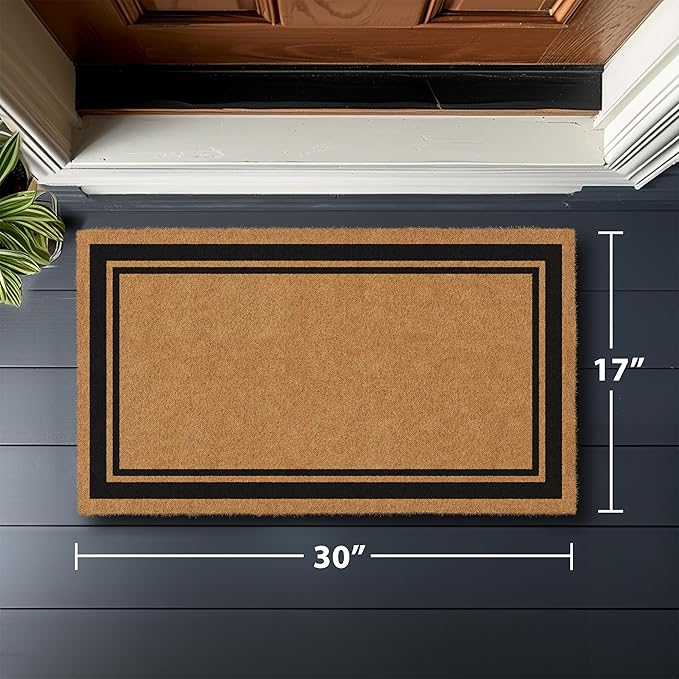 Barnyard Designs Natural Coco Coir Heavy Duty Backing Doormat - Large Cute Non-Slip Front Door Welcome Mat for Outside Entrance or Porch Entry, Brown (17x30, Border)-Ruum Studio Home