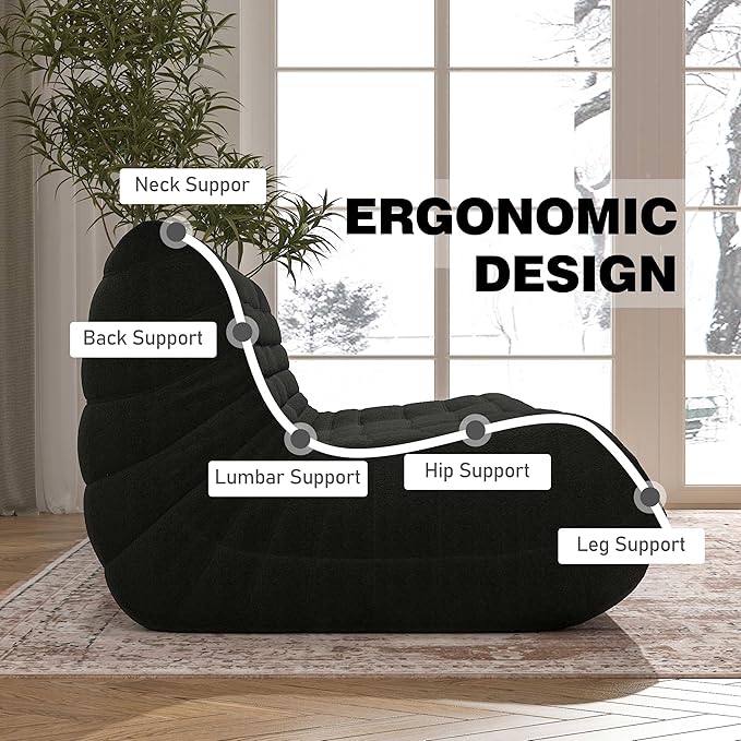 Big Bean Bag Chairs for Adults, 3 Seater Large Bean Bag Chair Sofa, Fireside Chair Lazy Sofa Chair with High Density Comfortable Foam, Modern Bean Bag for Living Room, Bedroom, Office (Black)-Ruum Studio Home