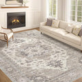 Washable Area Rugs for Living Room -10x13 Neutral Vintage Distressed Floral Farmhouse Boho Large Soft Floor Rug Indoor Non Slip Carpet for Living Room Bedroom Dining Room Office-Brown/Beige-Ruum Studio Home