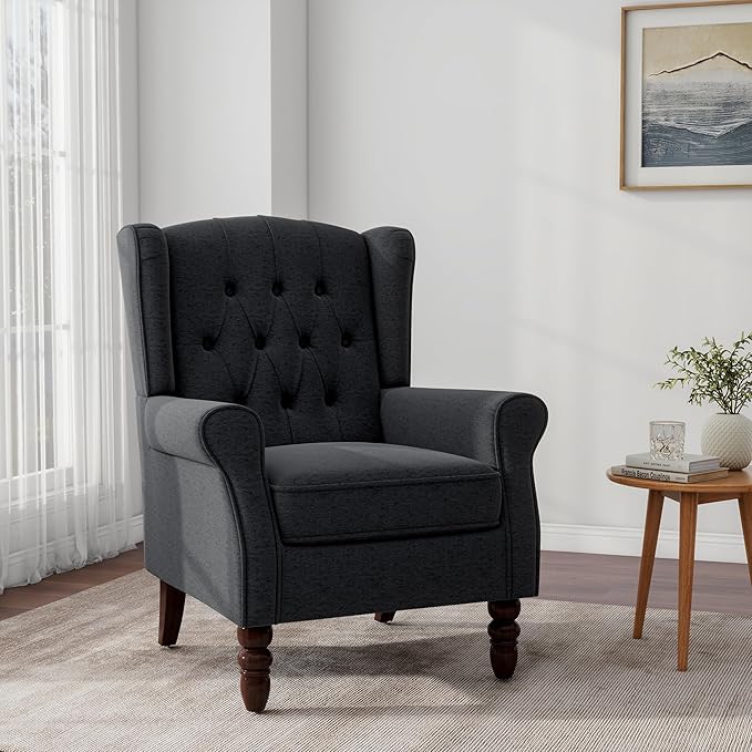 Accent Chair, Upholstered Armchair with Button Tufted High Back & Solid Wood Legs, Comfy Wingback Reading Single Sofa Chair for Small Spaces, Living Room, Bedroom-Blue,1 SEAT-Ruum Studio Home