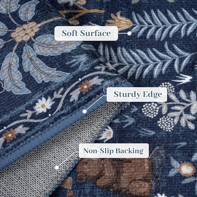 OJIA Jungle Print Blue 5x7 Rugs for Living Room, Soft Ultra-Thin Washable Area Rugs for Bedroom Non-Slip Modern Entryway Rug Non Shedding Indoor Carpet Kids Rugs for Playroom Nursery Classroom-Ruum Studio Home