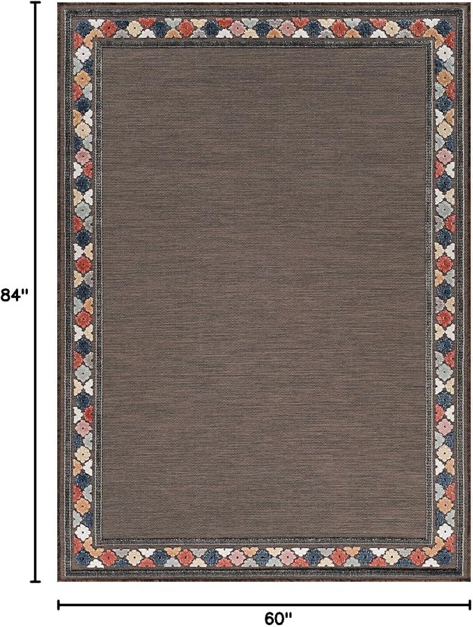 Beverly Rug Outdoor Rug 5x7 Modern Bordered Area Rugs for Indoor and Outdoor Patio Easy to Clean Non Shedding Living Room Porch Garden Washable Outside Carpet (5 x 7 Brown)-Ruum Studio Home