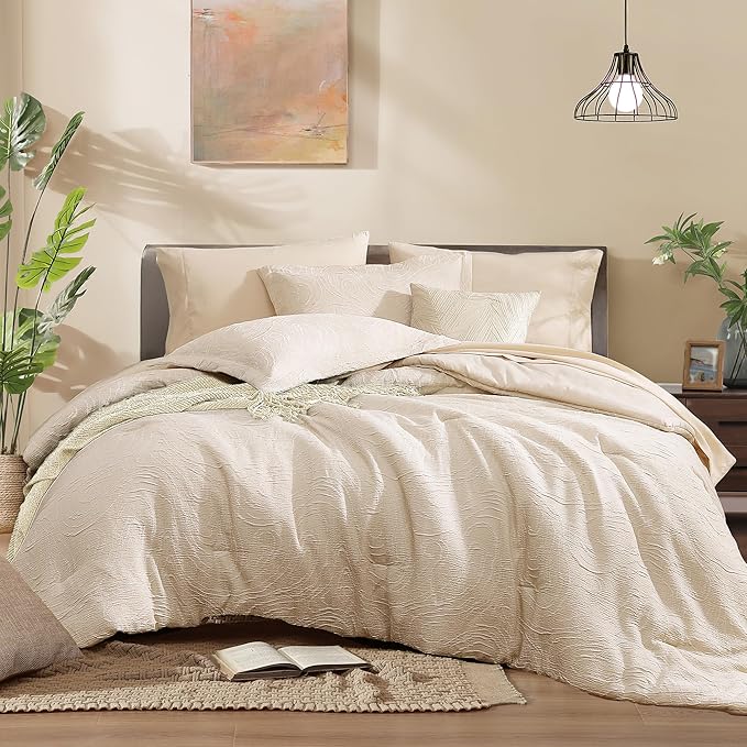 Monbix Full Size Comforter Set, Birch Marble Pattern Bedding Comforter for Full Size Bed Set, Reversible Bedding Sets 7 Pieces, Bed in a Bag with Comforter, Sheets, Pillowcases & Shams-Ruum Studio Home