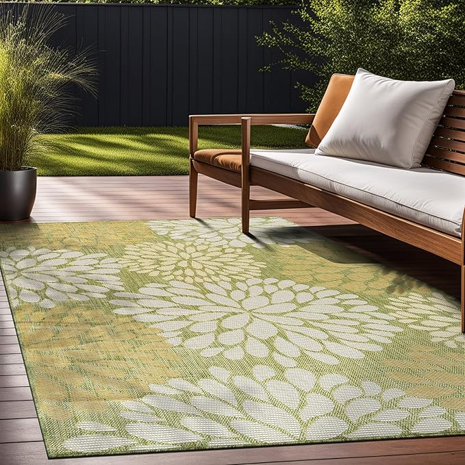 Beverly Rug Outdoor Rug 8x10 Modern Exotic Tropical Leaf Area Rugs for Indoor and Outdoor Patio Deck Porch Garden Water Resistant Washable Outside Carpet (8 x 10 Green)-Ruum Studio Home
