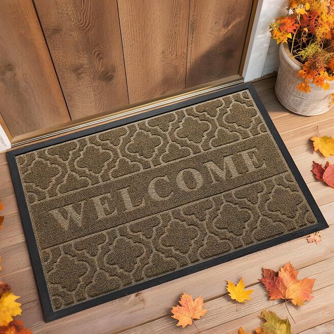Yimobra Fall Welcome Mat Outdoor Indoor 29.5x17, All-Weather Waterproof Outdoor Mats for Front Door, Non-Slip Low Profile Porch Patio Doormat, Coffee-Ruum Studio Home