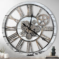 The B-Style Large Real Moving Gears Wall Clock 30 inch Rustic Retro Industrial Farmhouse Wood Clock Oversized Decorative Vintage Wall Clocks for Living Room (Gray White, 30 Inch/76CM)-Ruum Studio Home