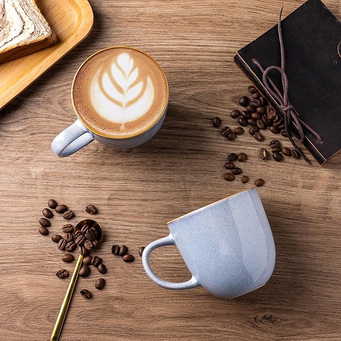 AmorArc 12oz Coffee Mugs, Ceramic Coffee Mugs set of 4 for Man, Woman, Dad, Mom, Modern Coffee Mugs with handle for Latte/Cappuccino/Milk/Cocoa. Dishwasher&Microwave Safe, Blue-Reactive Glaze-Ruum Studio Home