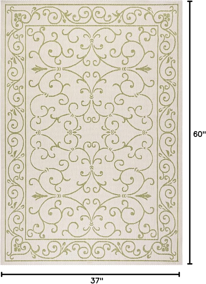 JONATHAN Y Vintage Filigree Indoor Outdoor Area Rug 3X5 Cream/Green, Charleston Textured Weave for Backyard, Patio, Porch, Easy-Cleaning, High Traffic, Pet-Friendly, Non-Shedding (SMB106I-3)-Ruum Studio Home