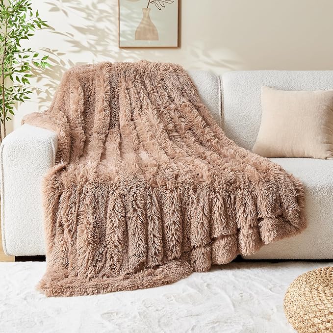 GONAAP Fuzzy Faux Fur Throw Blanket Taupe Super Soft Cozy Plush Fuzzy Shaggy Blanket for Couch Sofa Bed (Taupe, Throw(50"x60"))-Ruum Studio Home