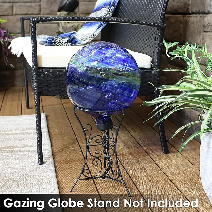 Sunnydaze 10-Inch Gazing Ball for Garden - Glass Gazing Globe for Outside - Garden Orb Yard Decor - Northern Lights - Set of 2-Ruum Studio Home
