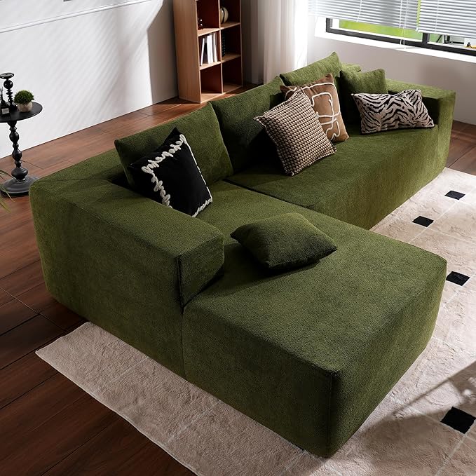 ovios 104" Cloud Sectional Couch with L-Shape Chaise,Modern Modular Sofa with Deep Seat, Upholstered Couches for Living Room Bedroom,No Assembly Required, Green (Cloud Velvet)-Ruum Studio Home