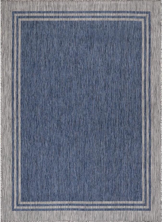 Bordered Outdoor Rug 10x14 Washable Outside Carpet for Indoor Patio Porch Waterproof Easy Cleaning Non Shedding Area Rugs Navy 10 x 14-Ruum Studio Home