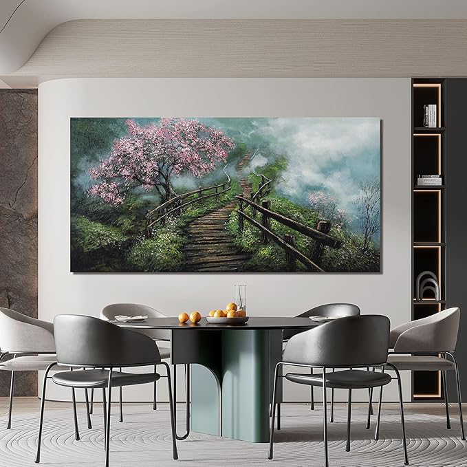 Canvas Wall Art Decor Modern Wall Art Pictures for Living Room Tree of Life Wall Art Decor Foggy Trail Large Artwork for Walls Tree Flower Wall Art Prints Art Work for Home Office Wall Decor 24" X 48"-Ruum Studio Home