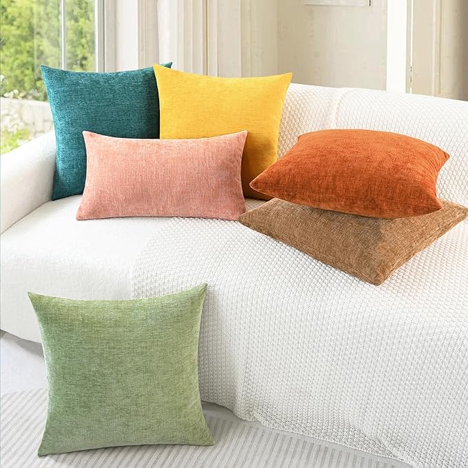 CaliTime Throw Pillow Covers Decorative 16 X 16 Inches Pack of 2 Cozy Chenille Cushion Cases for Couch Sofa Bed Living Room Home Teal-Ruum Studio Home