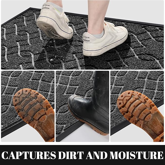 Yimobra Front Door Mat Outdoor Indoor 36x24, All-Season, All-Weather, Heavy Duty Welcome Door Mats Outside Entrance, Non Slip Porch Patio Entrance Mat, Black Gray-Ruum Studio Home