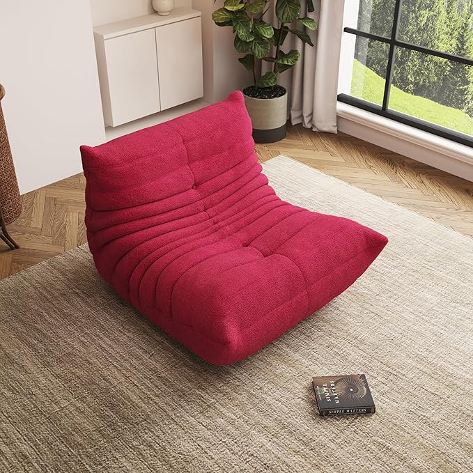 Bean Bag Chair, Oversized Bean Bag Chair for Living Room, Fireside Chair for Adults with Memory Foam Filled, Big Accent Sofa Lounge Floor Sofa for Gaming, Reading, No Assembly Required. (Burgundy)-Ruum Studio Home