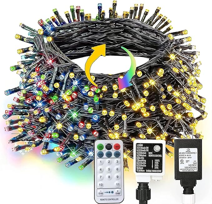Dazzle Bright 100FT 300 LED Color Changing Christmas Lights, 2 in 1 Warm White & Multi Waterproof Christmas String Lights with Remote 11 Functions Christmas Decorations for Indoor Outdoor-Ruum Studio Home