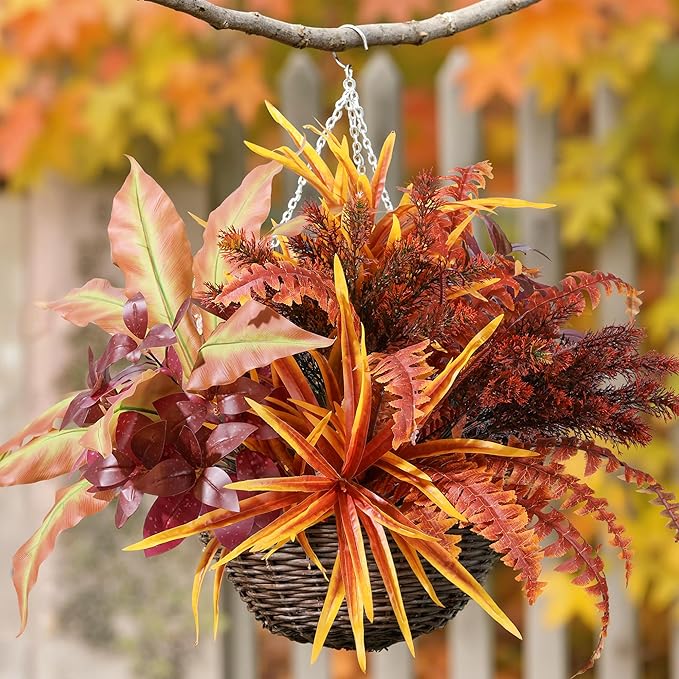 Artificial Fall Plant Large Bunches Greenery Plants Fake Plastic Leaves with Stems UV Resistant Outside Faux Plants Bushes for Autumn Outdoor Patio Garden Front Porch Yard Decor (Fall Color)-Ruum Studio Home