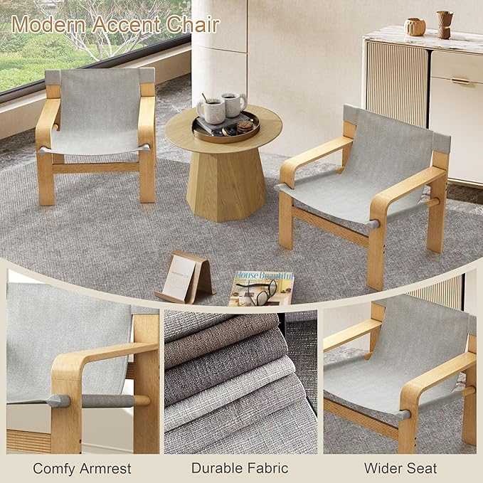 Mid-Century Accent Chair with Wide Armrest & Solid Wood Frame, Detachable and Washable Armchair, Modern Living Room Reading Chairs for Bedroom Sunroom Bedroom Balcony,White-Ruum Studio Home