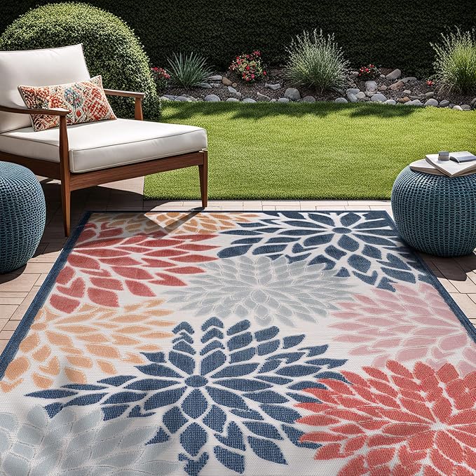 Beverly Rug Outdoor Rug 8x10 Modern Floral Tropical Area Rugs for Indoor and Outdoor Patio Easy to Clean Non Shedding Living Room Porch Garden Washable Outside Carpet (8 x 10 Multicolor)-Ruum Studio Home