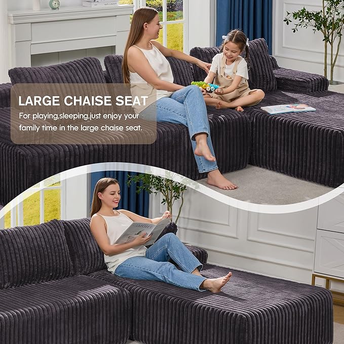 Hobestluk Modular Sectional Sofa Couches 108" L-Shape Couch 3 Seat Modular Sofa Memory Foam Sectional Couches for Living Room, Boneless Couch with Oversized Chaise (Grey, Right Facing)-Ruum Studio Home