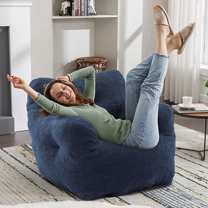 Recaceik Bean Bag Chairs, Tufted Soft Stuffed Bean Bag Chair with Filler, Fluffy Lazy Sofa, Imperial Lounger Giant Bean Bag Chair for Bedroom, Living Room, Blue, Large-Ruum Studio Home