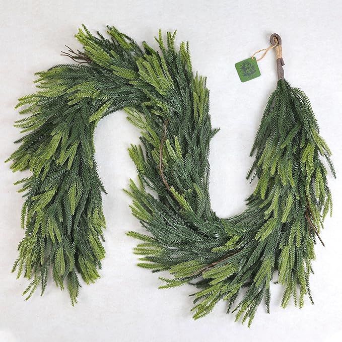 Christmas Decorations – 6FT Artificial Norfolk Pine Greenery Garland, Real Touch Christmas Garland for Mantel, Staircase, Fireplace, Front Door, Indoor & Outdoor Holiday Decor (1, 6FT)-Ruum Studio Home