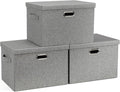 Large 17" 36 Quart Collapsible Stackable Storage Bins with Lids, 3 Packs Grey Linen Fabric Closet Boxes with Lids, Storage Cube Baskets Container Organizers for Bedroom Office(17 x12 x11)-Ruum Studio Home
