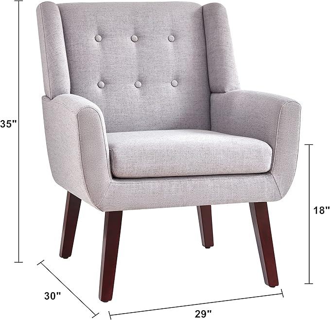 HUIMO Accent Chair Living Room Chair, Upholstered Button Tufted Armchair, Linen Fabric Sofa Chairs for Bedroom, Living Room, Mid Century Modern Comfy Reading Chair (Light Grey)-Ruum Studio Home