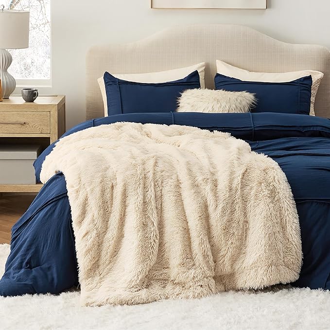 Bedsure GentleSoft Fluffy Beige Throw Blanket for Bed, Faux Fur Gifts Beige Decor Light Tan Khaki Blanket Neutral Decoration for Home, Soft Cozy Fuzzy Plush Thick Warm Sherpa Fleece Cute Stuff, 50x60-Ruum Studio Home
