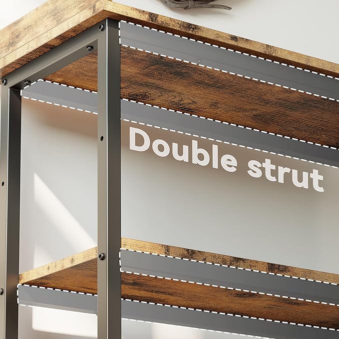 IRONCK Console Table, Sofa Table with Power Outlet, Farmhouse Hallway Table for Entryway, Living Room, Height Adjustable, Easy Assembly, Rustic Brown,32"-Ruum Studio Home