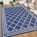 GAOMON Outdoor Plastic Straw Rug, 10'x14' Reversible Sage Green Patio Mat, Flower Modern Design for RV, Backyard, Deck, Camping, Picnic, Navy/White(Geometric)-Ruum Studio Home