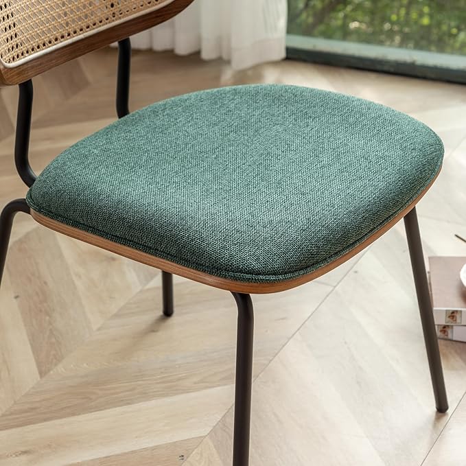 Rattan Dining Chairs Set of 4, Mid Century Modern Dining Chairs with Cane Back for Kitchen Dining Room, 19 Inch Fabric Green-Ruum Studio Home