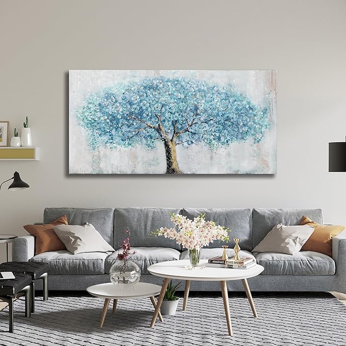 Yuaxker Tree Wall Art Blue and Gold Canvas Painting Modern Aesthetic Wall Decor Spiritual Artwork for Living Room Bedroom Dining Room Office Home Decor 20x40inch-Ruum Studio Home