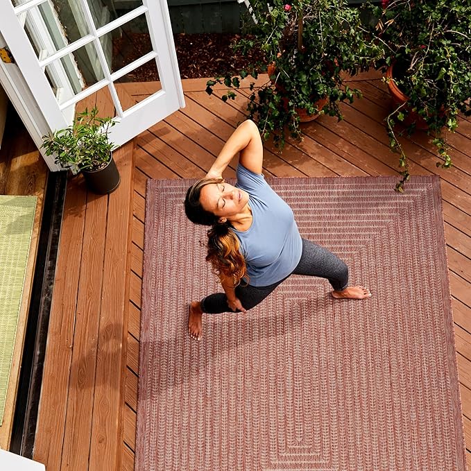 Adiva Rugs Outdoor Indoor Area Rug, Weather Resistant, Easy to Clean, Stain Resistant Floor Mat for Dining Room, Backyard, Deck, Patio (Copper Weiss, 6' x 9')-Ruum Studio Home