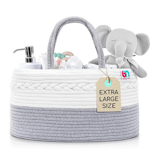 Rope Diaper Caddy - Storage for Baby and Toddler Items - Portable Cotton Organizer Easily Holds Diapers, Wipes, Clothing - Useful for Nursery, Bedroom (Gray, Extra Large)-Ruum Studio Home