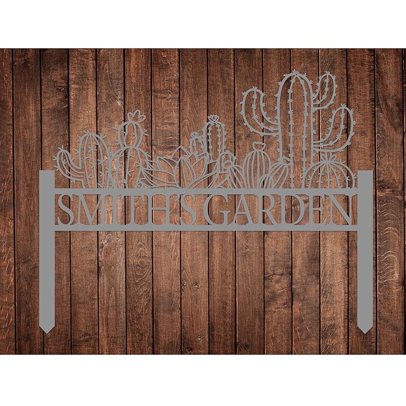 Personalized Cactus Metal Garden Sign, Large Garden Decoration Metal Sign with Stakes, Custom Gardener Family Name Sign, Cactus Decor for Outdoor, Patio Decorative, Yard Art, New Home Gift-Ruum Studio Home
