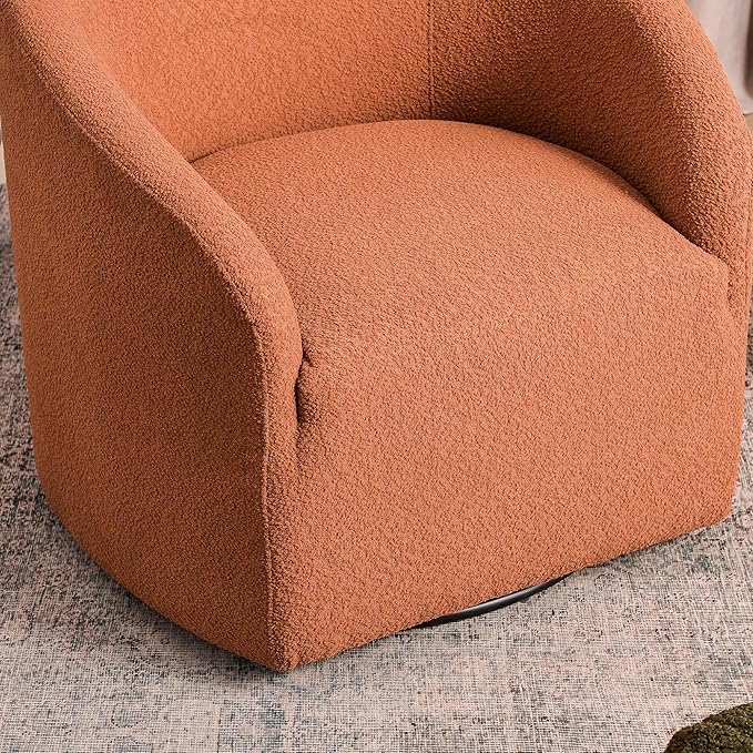 KINWELL 32" Wide Swivel Boucle Accent Chair Armchair, No Assembly Mid-Century Modern Round Upholstered Barrel Chair for Living Room, Bedroom, Office (Caramel)-Ruum Studio Home
