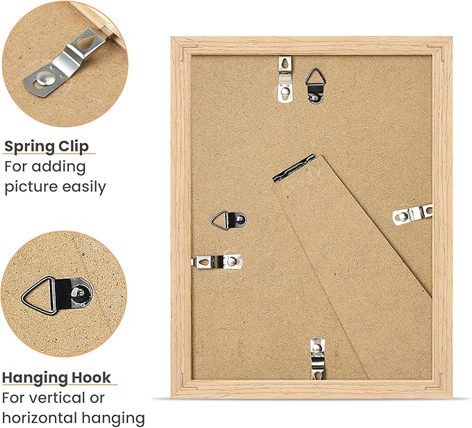 upsimples 6x8 Picture Frame, Natural Solid Wooden Picture Frames, Display 4x6 with Mat or 6 x 8 Without Mat, Wall or Tabletop, 1 Pack, Natural-Ruum Studio Home
