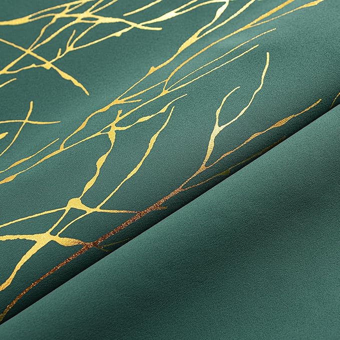 Grommets Blackout Long Window Curtains Green Gold-52W*108L 2PCS Drapes for Bedroom-Ruum Studio Home