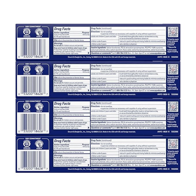 ARM & HAMMER Advance White Toothpaste, Teeth Whitening Baking Soda Toothpaste with Stain Defense Technology and Fluoride, Clean Mint Flavor, 6.0 Oz (4 Pack)-Ruum Studio Home