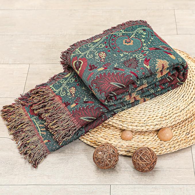 Boho Fall Throw Blanket for Bed，100% Ultra Cotton Soft Breathable Bed Throw Floral Printed Farmhouse Decor Rustic Bed Throws for Couch Sofa Quilt 90" x 98"-Ruum Studio Home