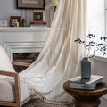Sutuo Home Boho Curtain Crochet Lace Semi-Sheer Florals Hollow Knitted Handmade Tassels, Rod Pocket Window Treatment Vintage Rustic Farmhouse Drapes for Living Bedroom, 1 Panel 59" W x 84" L, Beige-Ruum Studio Home