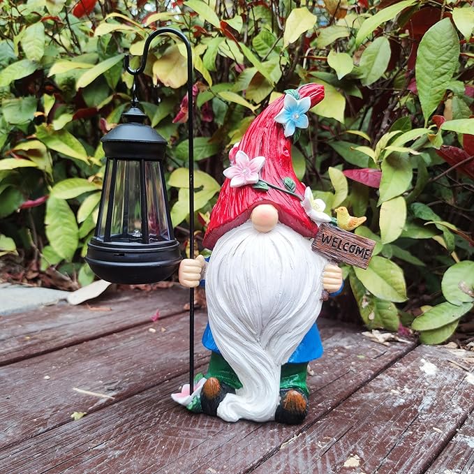 Solar Gnome Garden Statues Outdoor Décor with Lantern- Gnome Figurines Solar LED Light Lawn Ornaments - Yard Decorations for Patio, Balcony, Backyard -Unique House Warming Gifts for Mom-Ruum Studio Home