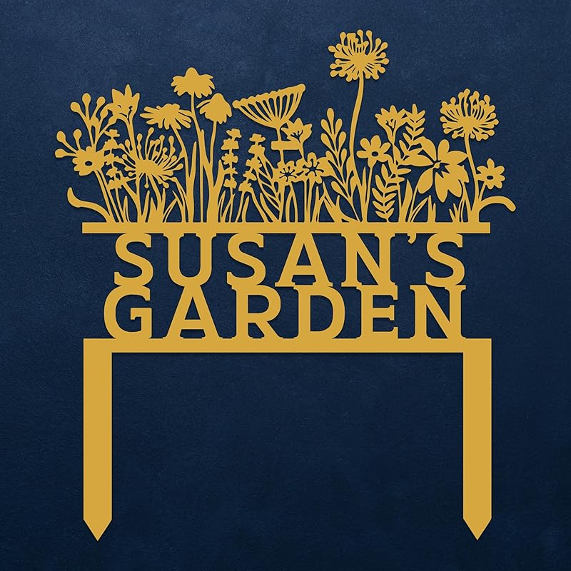 Custom Flowers Metal Garden Decor, Sign for Flower Beds, Personalized Flowers Garden Sign with Stakes, Metal Yard Art, Gift for Grandmother, Patio Decor, Farmhouse Decorations, Mom Gift-Ruum Studio Home