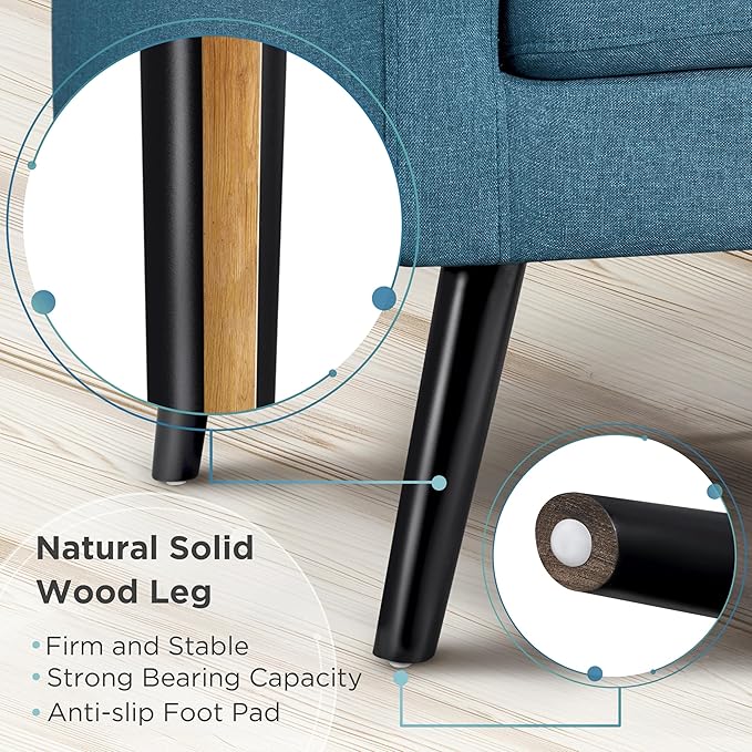 Yaheetech Mid-Century Accent Chairs, Modern Upholstered Living Room Chair, Cozy Armchair Button Tufted Back and Wood Legs for Bedroom/Office/Cafe, Navy Blue-Ruum Studio Home
